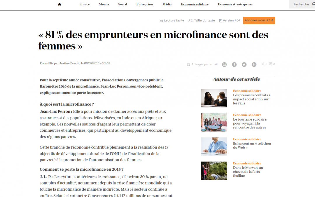07/07 – La Croix – « 81 % des emprunteurs en microfinance sont des femmes » – Interview de Jean-Luc Perron