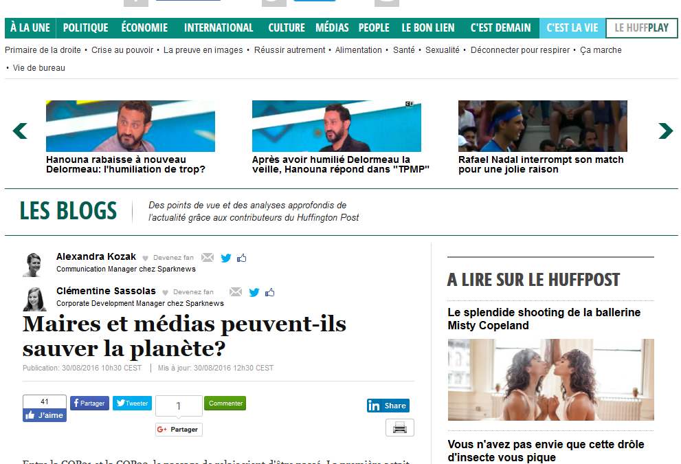 [30/08 Huffington Post] Maires et médias peuvent-ils sauver la planète ?