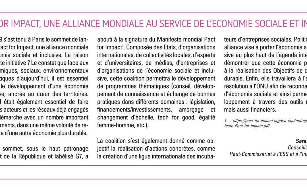 Pact for Impact, une alliance mondiale au service de l’économie sociale et inclusive