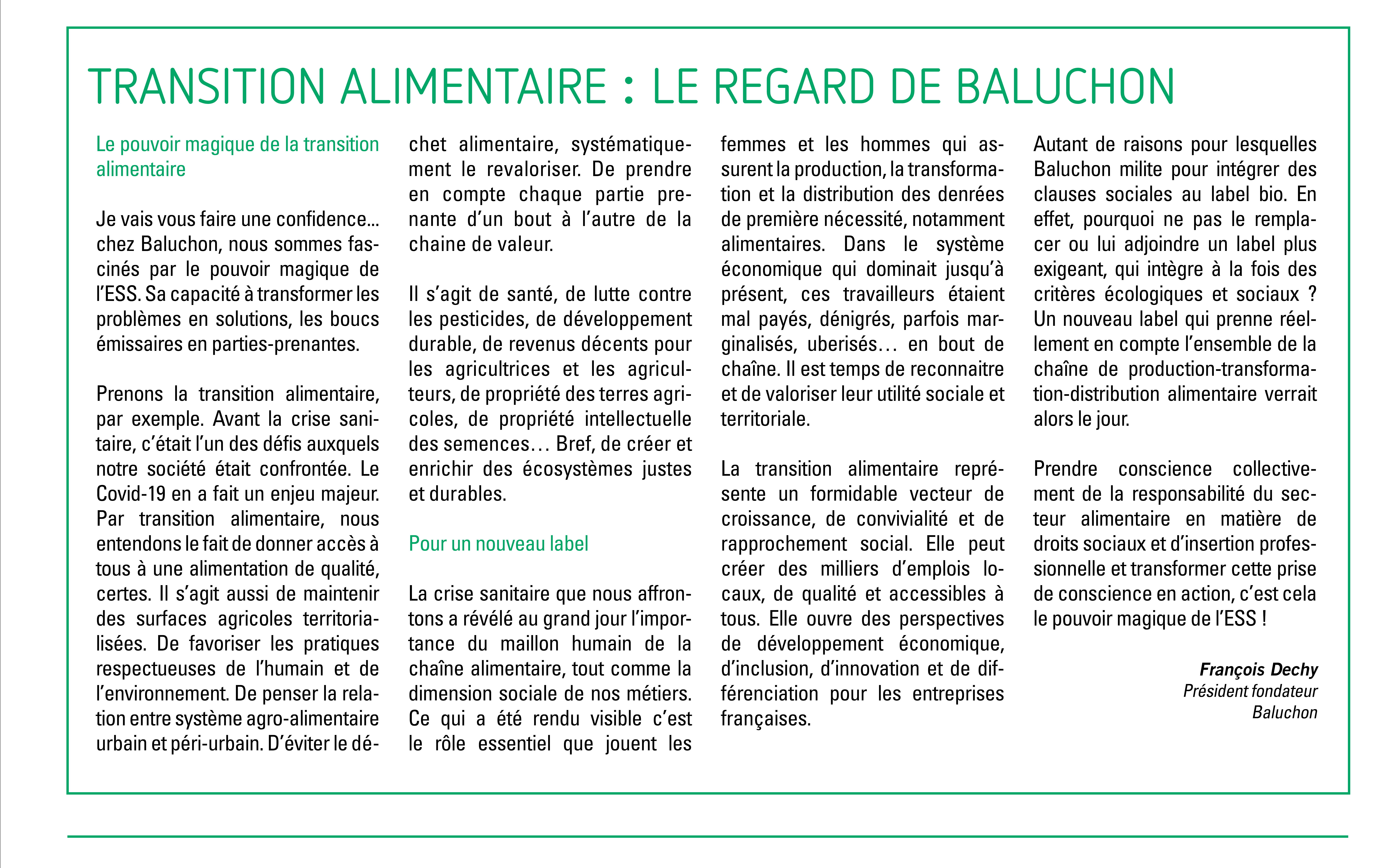 Food transition: Baluchon’s perspective